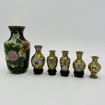 Vintage Cloisonné Enamel Mini Vases Set 6 Pieces Floral - £62.32 GBP