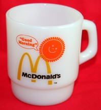 Vintage MCDONALD&#39;S Good Morning ANCHOR HOCKING Fire King Milk Glass COFF... - £15.78 GBP
