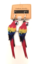 New Women&#39;s Dangle/ Drop  Earrings Multicolor Parrots Acrylic 3 in Hook Closure - £7.90 GBP