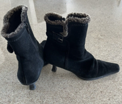 Stuart Weitzman Black Suede Faux Fur Lining Zip Closure Ankle Boots (7M) - $129.03