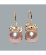 Shinny 9.5 - 10mm Edison Natural Purple Rainbow Round Pearl Dangle Earrings - £74.94 GBP