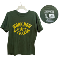 Adidas Men&#39;s &quot;Work Now Win Later&quot; T-Shirt Green Yellow Graphic Tee Size L - $12.86