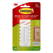 Command Wire Backed Picture Hanger, White, 1 Hanger, 2 Strip 1 Pack - £6.79 GBP