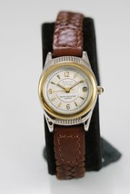 Sierra Club Watch Women Silver Gold Stainless WR Brown Leather Date White Quartz - £22.73 GBP