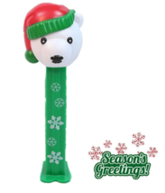 Christmas Holiday Polar Bear Green Snowflake Stem PEZ Dispenser &amp; Candy New - $11.39