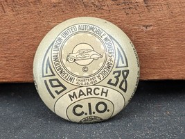 1938 March UAW CIO Button ~ Auto Workers Union Pin back Lapel ~ Bastian Bros - £9.63 GBP