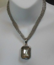 Signed CHICO&#39;S Multi-Strand Silver-tone Chain Smoky Crystal Pendant Neck... - $54.45