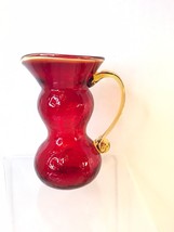 Vintag Rainbow Glass Red Crackle Pitcher Art Glass Handblown Mid Century Modern - £29.96 GBP