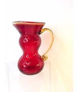 Vintag Rainbow Glass Red Crackle Pitcher Art Glass Handblown Mid Century... - £29.48 GBP