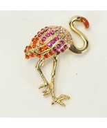 Flamingo Gold Tone Brooch Pin Rhinestone 1.4&quot; Tall x 1.1&quot; Wide Florida J... - $14.69