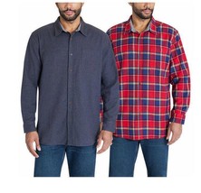 MENS LEE 2 PK STRETCH DOUBLE BRUSHED FLANNEL SHIRTS W/ CHEST POCKET - £21.52 GBP