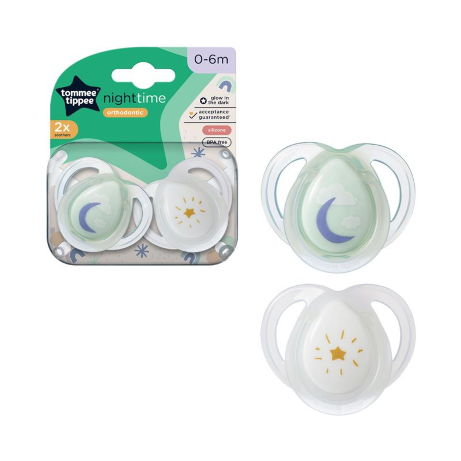 Tommee Tippee Night Time Soothers, Symmetric, 0-6M, Pack of 2 Dummies - £62.40 GBP