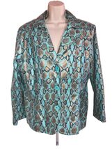 Y2K Bamboo Traders Faux Snake Skin Teal Gold Jacket Bronze Large Shiny V... - $40.08 CAD
