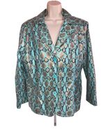 Y2K Bamboo Traders Faux Snake Skin Teal Gold Jacket Bronze Large Shiny V... - €24,62 EUR
