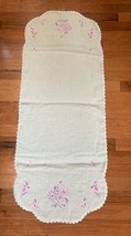 Vintage Embroidered Floral Table Runner with Crocheted Trim 17x41 - £9.61 GBP