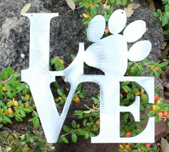 Love Word w/ Paw (Boxed) - Metal Wall Art - Polished Silver 6&quot; x 6&quot; - £13.65 GBP