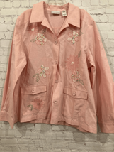 Alfred Dunner Womens Size 16 Button Front Embroidered Jacket Pink Floral... - $16.81