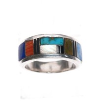 sz9.5 Frank Chee Navajo sterling multi-stone channel inlay ring - £107.51 GBP