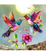 Faux Stained Glass Style ART Design Acrylic Hummingbird Suncatcher – Vib... - $455.40 MXN