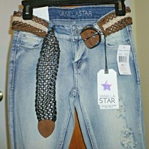 Vanilla Star Belted Skinny Denim Jeans Light Wash Distressed Women&#39;s Siz... - $375.38 MXN