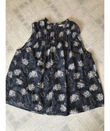 JOIE Tank XL gray Black Ivory Floral Smock Round Ruffled Neck Sleeveless... - $32.25