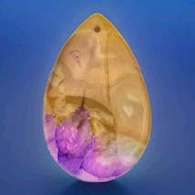 Purple Druzy Pendant Stone Rock Cut Polished Drilled Teardrop Shape Yellow Green - $9.95