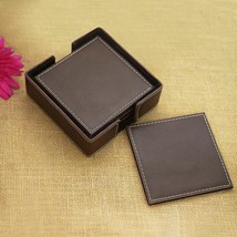 Genuine Buff Leather Tea Coasters Set of 6 with Stand || Coasters for Cups - £47.78 GBP