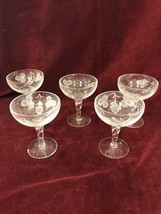 ETCHED CLEAR CRYSTAL STEMWARE  WINE DESSERT 5 PIECES 4.5 INCH VINTAGE - £34.10 GBP