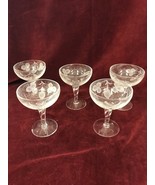 ETCHED CLEAR CRYSTAL STEMWARE  WINE DESSERT 5 PIECES 4.5 INCH VINTAGE - £33.91 GBP