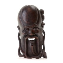 Wooden Face Mask Oriental Chinese Asian Hand Carved Wall Decor Mid-Century 6.5&quot; - £19.75 GBP