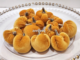 12PC FALL THANKSGIVING MINI VELVET GOLD PUMPKINS GOURDS 2&quot;  BOWL FILLER ... - £13.77 GBP