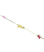 Bracelet Fille Or Jaune 14k Chaîne Câble Papillon Émail Rose Cristaux Pe... - £131.50 GBP