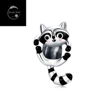 Genuine Sterling Silver 925 Cute Raccoon Animal Bead For Bracelets Family Mum - £15.63 GBP