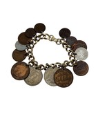 Vintage Coin Charm Bracelet With Antique British Coins &amp; Gold-Tone Chain - $469.27 MXN