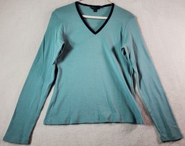 Boden T Shirt Top Womens Size 16 Blue Knit 100% Cotton Long Casual Sleeve V Neck - £11.06 GBP