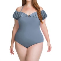 Becca flounce off the shoulder ruffle one piece swimsuit - plus in Steel - £77.43 GBP