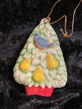 Ceramic Christmas Tree with Bluebirds and Pears Ornament - 1980&#39;s Vintage - £3.97 GBP