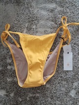 Shade &amp; Shore Women&#39;s Yellow Ribbed Tie String Bikini Swim Bottom Size M (8-10) - £12.76 GBP