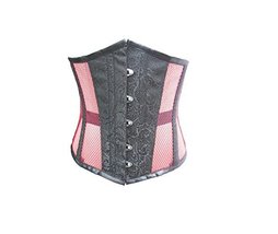 Black Brocade Pink Satin Net Gothic Steampunk Halloween Sexy Underbust Corset - £63.12 GBP