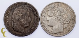 Lot of 2 French Coins 1882-A 50 Centime VF and 1840-A 1/2 Franc VF+ - £32.52 GBP