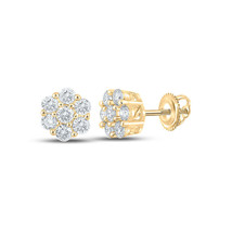 10kt Yellow Gold Mens Round Diamond Flower Cluster Earrings 1/2 Cttw - £361.22 GBP