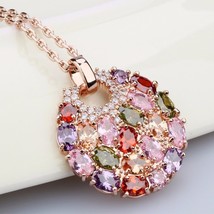 Vintage rose gold color multicolor big round pendants for women luxury rainbow cz stone thumb200