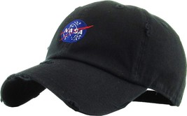 NASA Meatball Insignia Logo Distressed Adjustable Black Cap Dad Hat by KB Ethos - £14.25 GBP