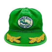 Vintage Pebble Beach Golf Rope Leather Strapback Hat Green Scrambled Eggs USA - £57.40 GBP