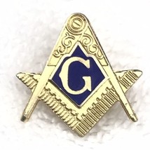 Freemasonry Masons Pin Brooch Gold Tone Enamel Vintage Compass Square - £9.53 GBP