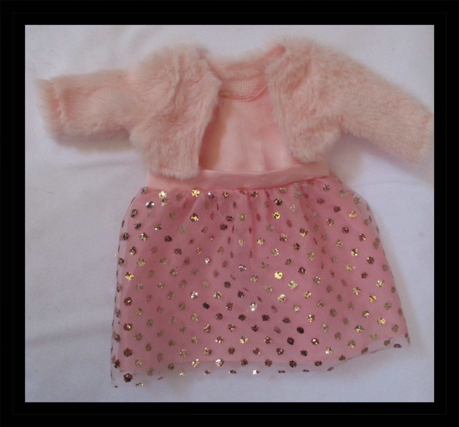 OG Doll Pink Dress With Gold Trim and Pink Fluffy Sweater Fits Any 18&quot; Doll - $17.81