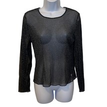 Victorias Secret Womens XS/S Black Silver Glitter Metallic Sheer Top Blouse - $14.01