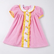 NEW Boutique Back to School Embroidered Pencil Pink Gingham Puff Sleeve Dress - £11.33 GBP