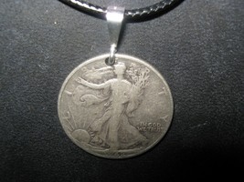 Vintage Antique Coin 900 Silver Walking Liberty Half Dollar Pendant Necklace - £22.15 GBP