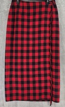 Liz Claiborne Skirt Womens 14 Red Black Plaid Wool Blend Fringed Lined Wrap Maxi - £28.48 GBP